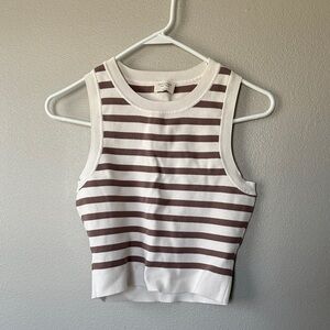 Gentle Fawn Cropped Striped Knit Tank in Cream and Brown Size Small